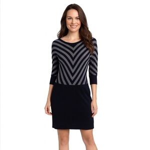 Loft Knit Chevron Dress, Black & Gray, Size S